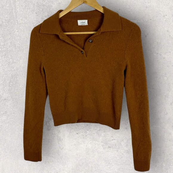 Aritzia 100% Cashmere Brown Polo Sweater Womens Size Medium Chestnut Knit Boho M - Picture 7 of 16